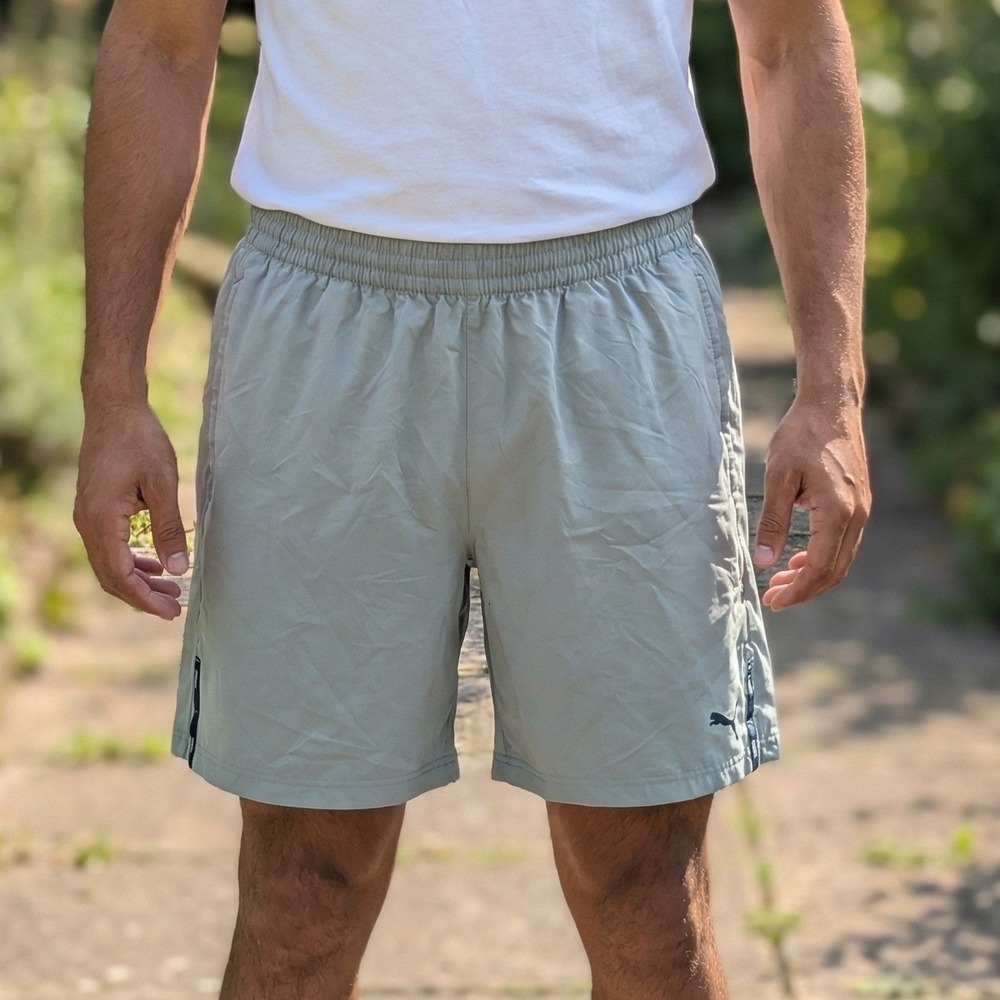 Puma Mens Gray Athletic Training Shorts Elastic Waist Pockets Logo XXL